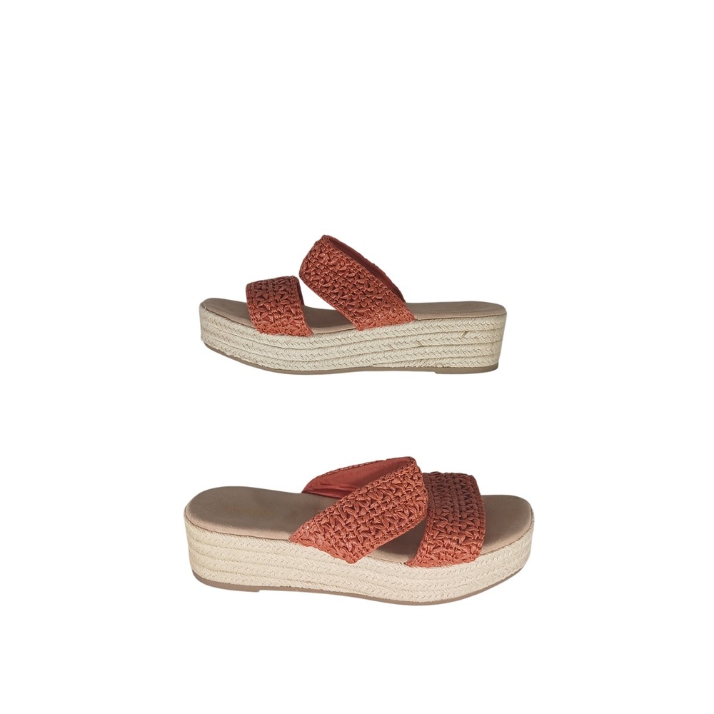 Old Navy Two Band Espadrille Sandals 7 Gingerspice Woven Platform Boho Wedge